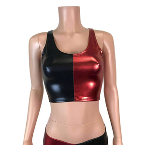 SALE - Crop Tank Top - Harley Quinn Black/Red Metallic - Peridot Clothing