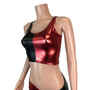 SALE - Crop Tank Top - Harley Quinn Black/Red Metallic - Peridot Clothing