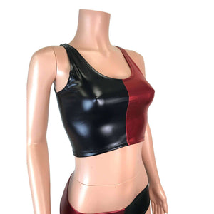 SALE - Crop Tank Top - Harley Quinn Black/Red Metallic - Peridot Clothing