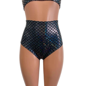 Scrunch High Waist Bikini - Black Mermaid Scales - Peridot Clothing