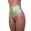 Rainbow Avatar Holographic High Waisted Scrunch Bikini Hot Pants - Peridot Clothing