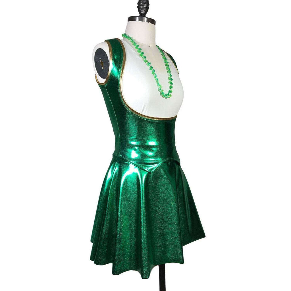 Sexy Metallic Green Bodycon Top and Skirt - Leprechaun Costume - Peridot Clothing