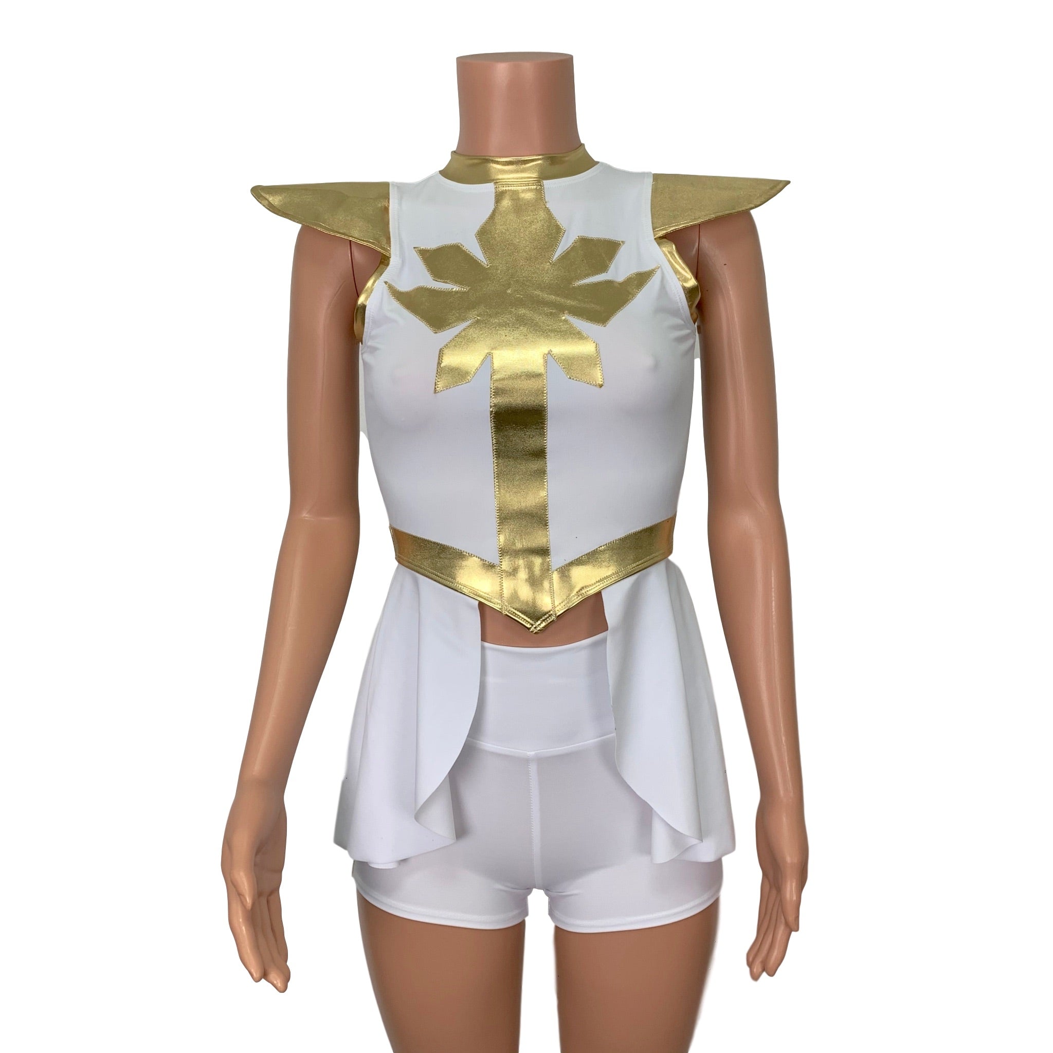she ra dress up set She-ra Inspired Cosplay Dress - 80s Princess of Power Gold White Bodycon Mini