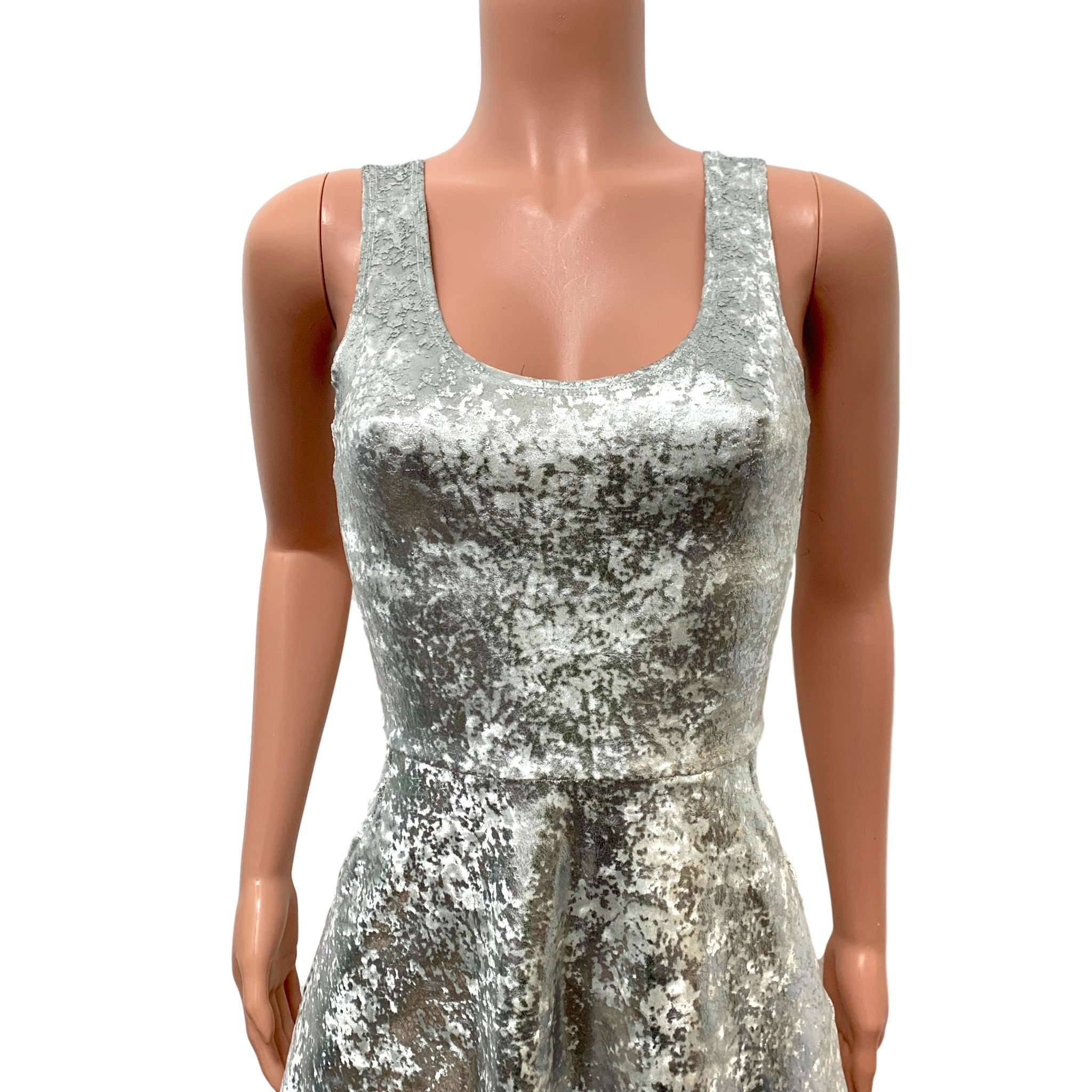 silver mini dresses Silver Gilded Velvet A-line Mini Dress w/Pockets XLarge