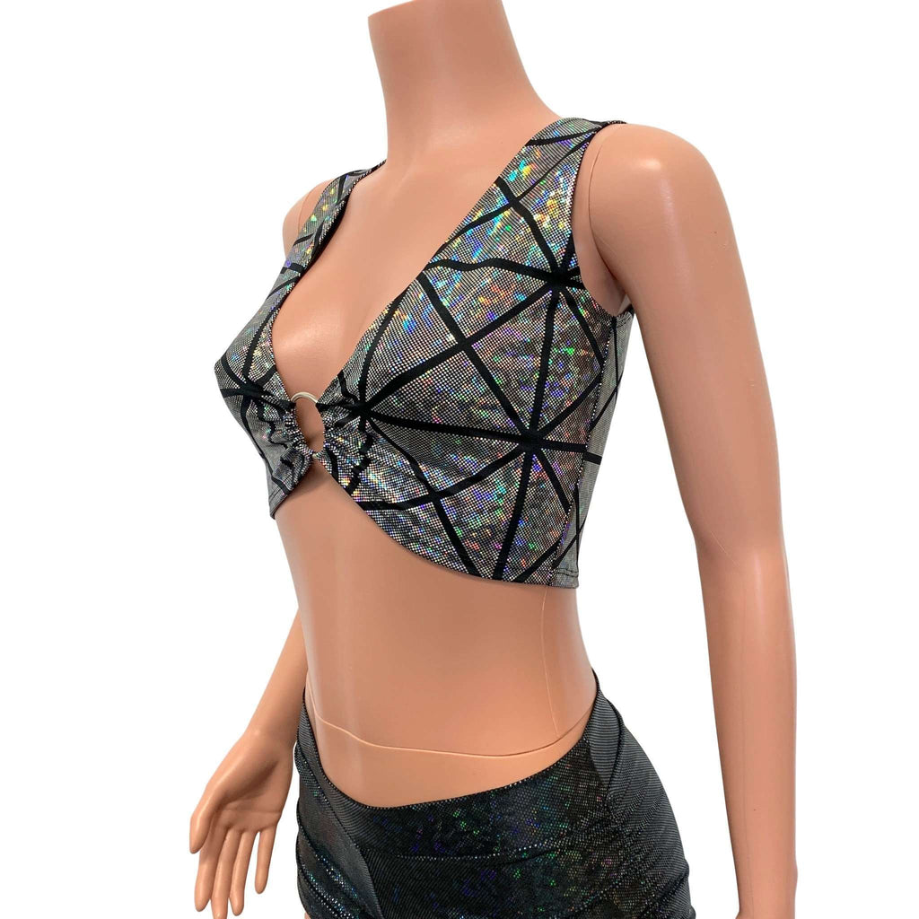 Silver Glass Pane Holographic Ring Crop Top - Peridot Clothing