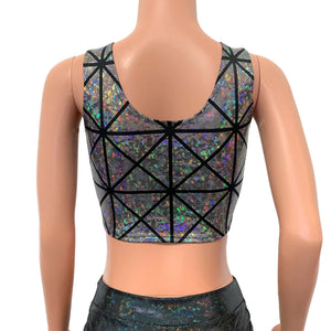 Silver Glass Pane Holographic Ring Crop Top - Peridot Clothing