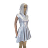 Hooded Skater Dress - Silver on White Holographic Fit n Flare Dress - Peridot Clothing
