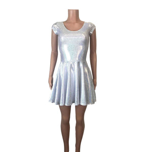 Silver Holographic Cap Sleeve Skater fit n flare Dress - Peridot Clothing