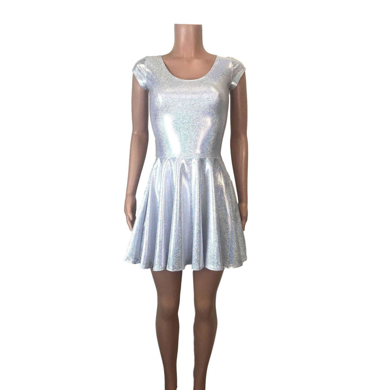 Silver Sequin Skater Dress Silver Holographic Cap Sleeve Skater Fit N Flare Dress XSmall Silver Sequin Skater Dress Silver Holographic Cap Sleeve Skater Fit N Flare Dress XSmall