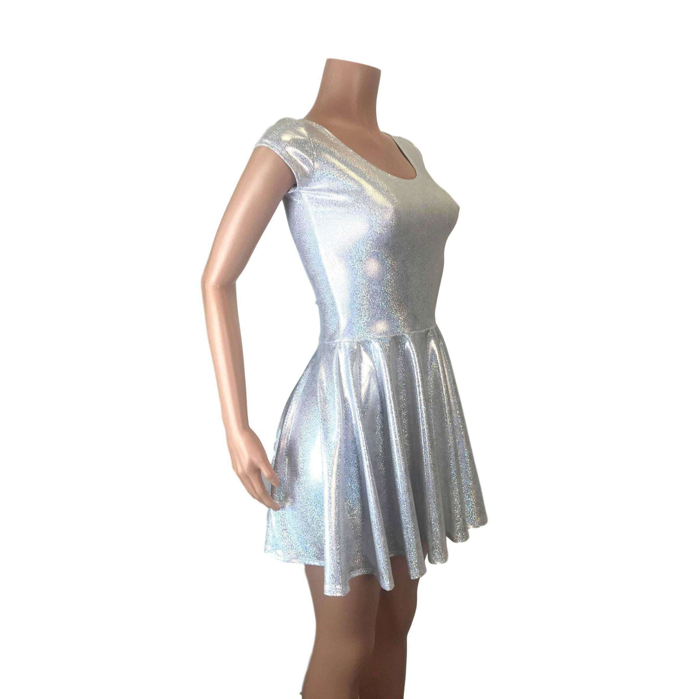 Silver Holographic Cap Sleeve Skater fit n flare Dress XSmall Silver Holographic Cap Sleeve Skater fit n flare Dress XSmall