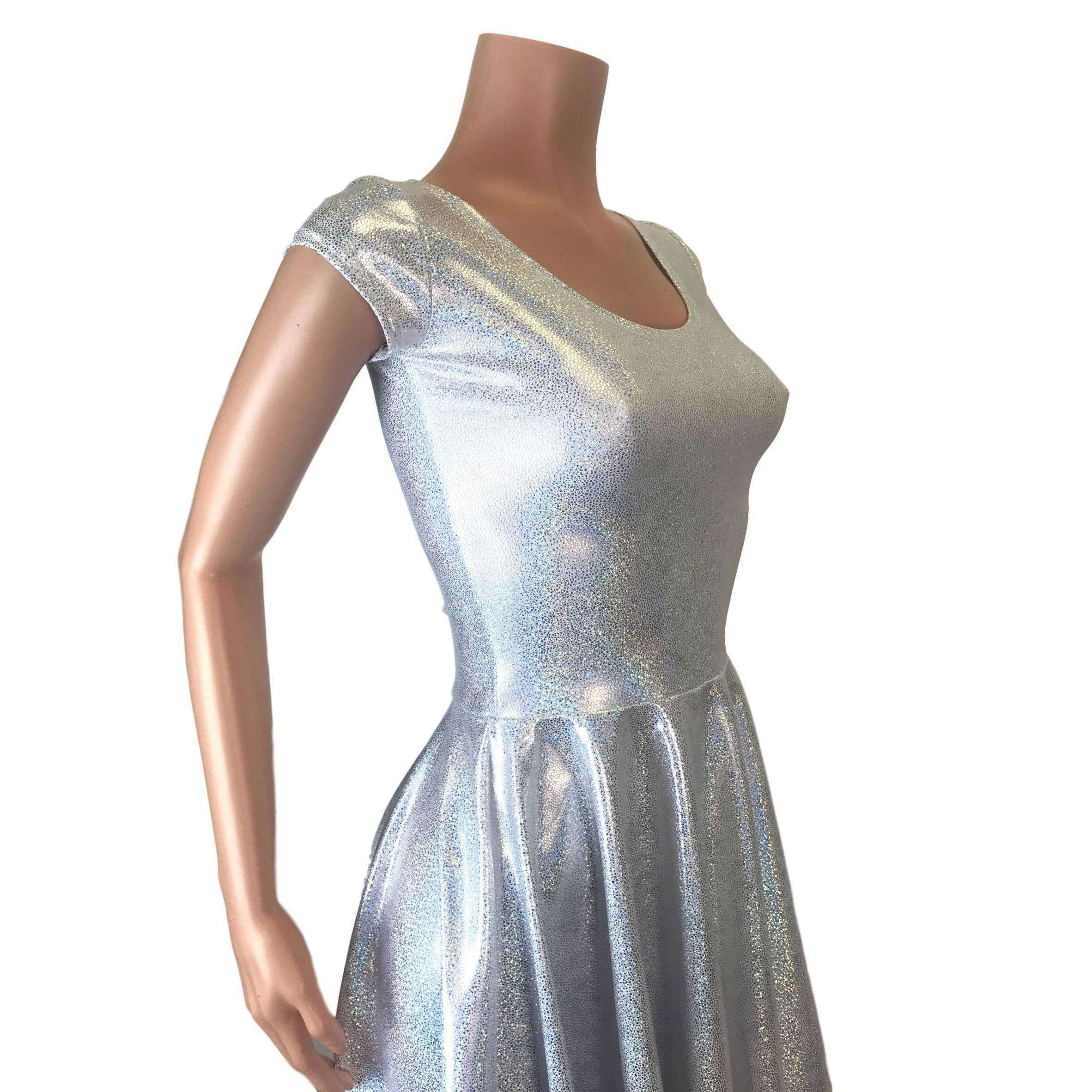 Silver Holographic Cap Sleeve Skater fit n flare Dress XSmall Silver Holographic Cap Sleeve Skater fit n flare Dress XSmall