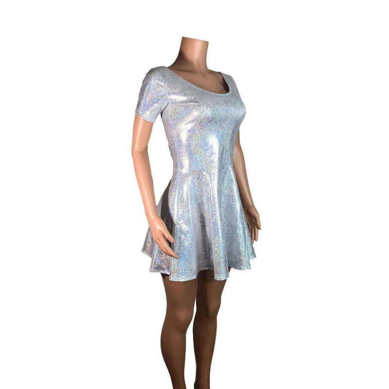 Silver Holographic Short Sleeve Skater fit n flare Dress Peridot Clothing Silver Holographic Short Sleeve Skater fit n flare Dress Peridot Clothing