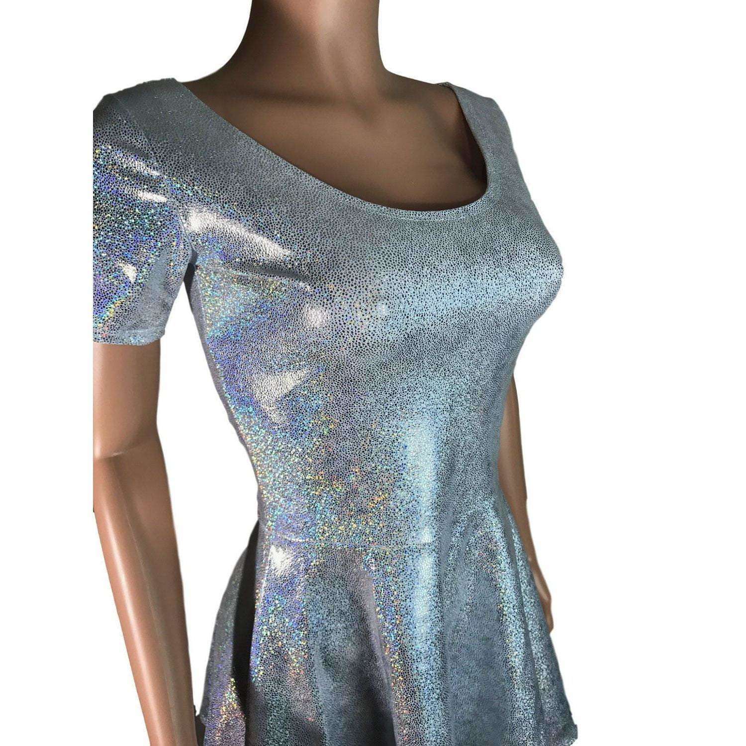 silver glitter skater dress V-neck Glitter Skater Homecoming Dresses With Appliques Lace