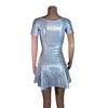 Silver Holographic Short Sleeve Skater fit n flare Dress - Peridot Clothing