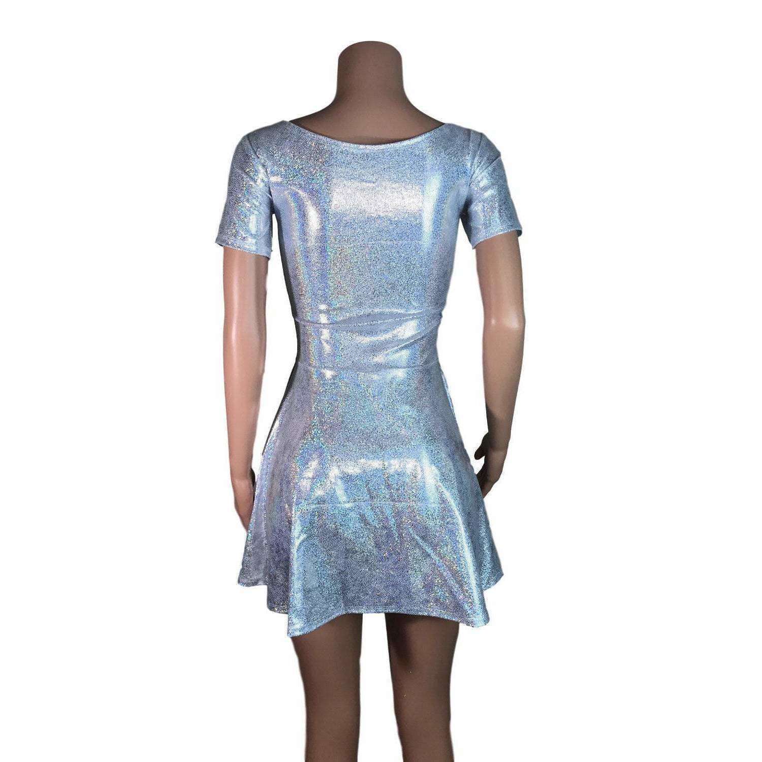 Silver Holographic Short Sleeve Skater fit n flare Dress Large Silver Holographic Short Sleeve Skater fit n flare Dress Large
