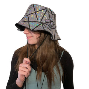 Floppy Bucket Hat *Silver Glass Pane* Unisex Holographic Festival Sun Hat - Peridot Clothing