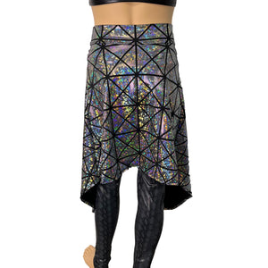Long Cape Skirt - Silver Holographic Glass Pane - Unisex Men/Women Open-Front Skirt - Peridot Clothing