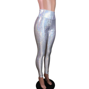 Silver Shattered Glass Holographic High Waisted Leggings Pants - Peridot Clothing