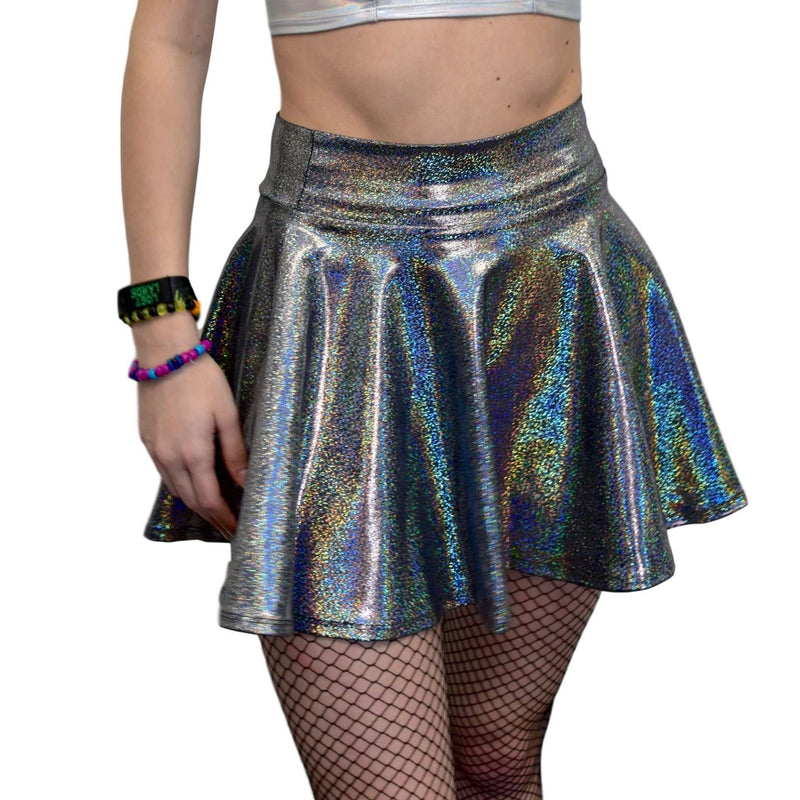 Skater Skirt - Gleaming Silver on Black Holographic - Peridot Clothing