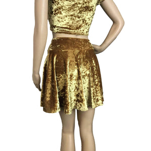 Skater Skirt - Gold Crushed Velvet - Peridot Clothing