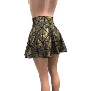 Skater Skirt - Gold Glass Pane Holographic - Peridot Clothing