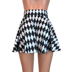 Skater Skirt - Harlequin Black & White Diamond - Peridot Clothing