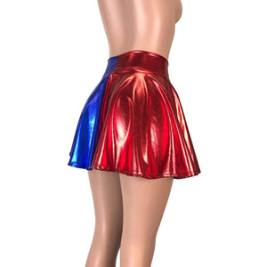 Skater Skirt - Harley Quinn Blue/Red Metallic - Peridot Clothing