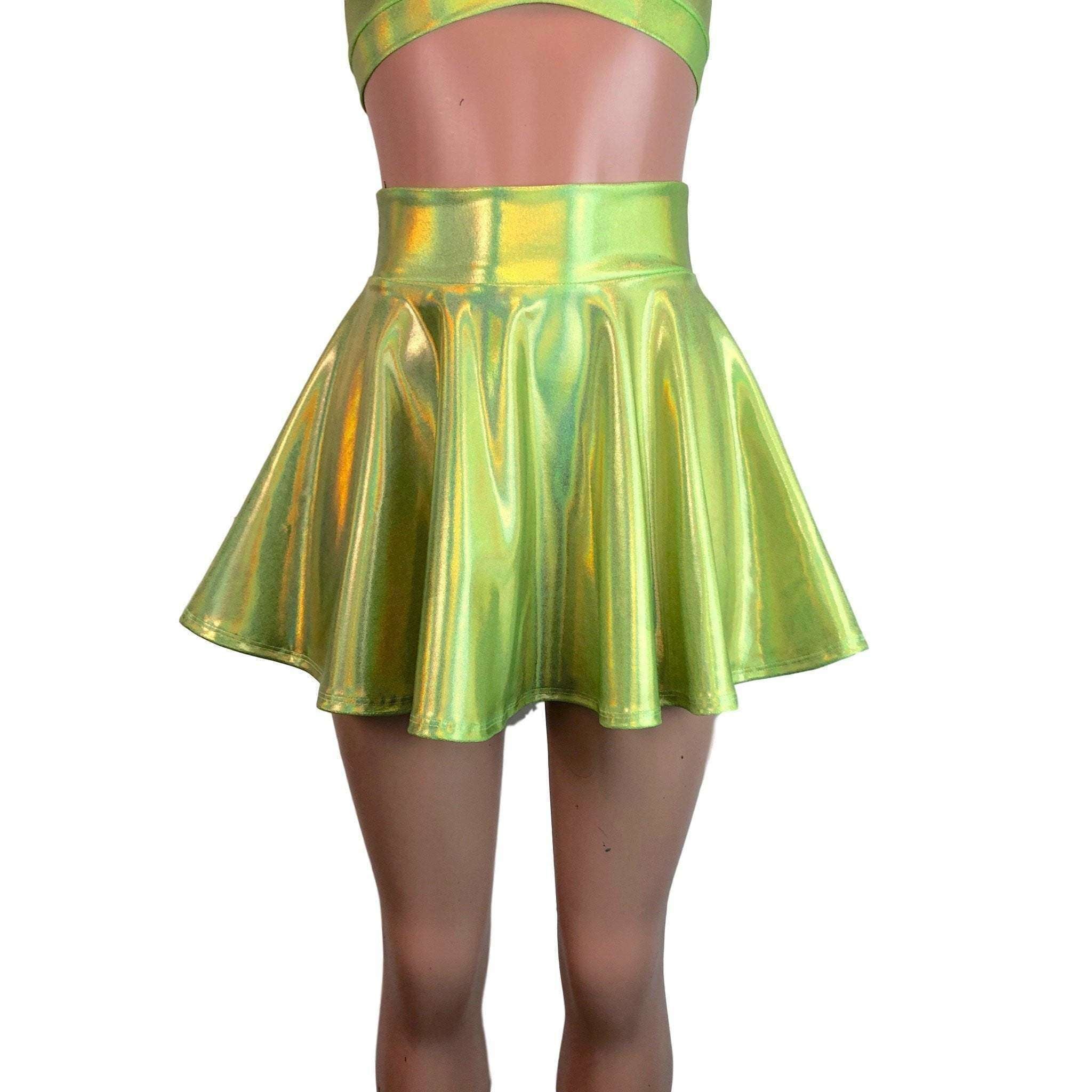 Skater Skirt - Lime Green Holographic Peridot Clothing Skater Skirt - Lime Green Holographic Peridot Clothing