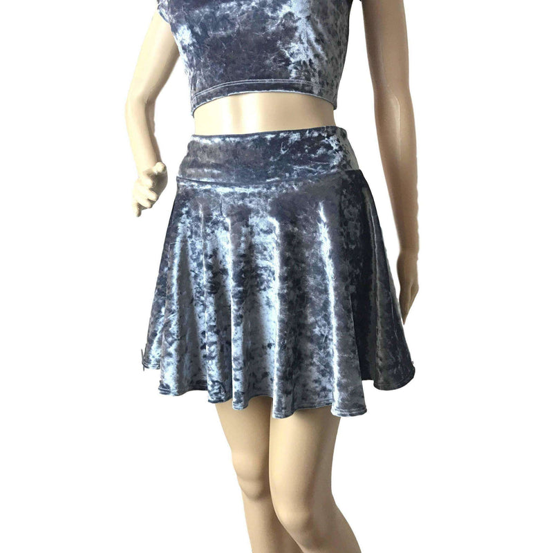 Skater Skirt - Silver Gray Crushed Velvet - Peridot Clothing