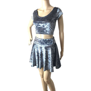 Skater Skirt - Silver Gray Crushed Velvet - Peridot Clothing