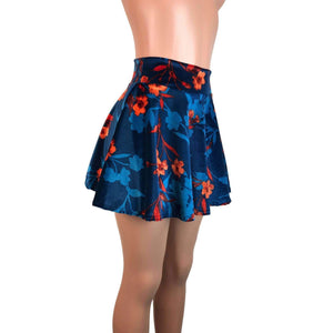 Skater Skirt - Teal/Orange Floral Velvet - Peridot Clothing