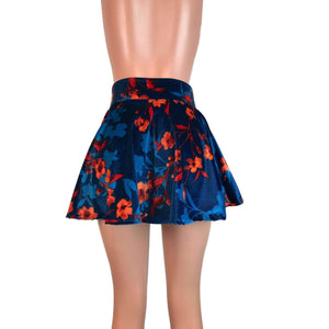 Skater Skirt - Teal/Orange Floral Velvet - Peridot Clothing
