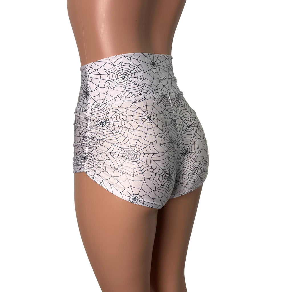 Spider Web Ruched Booty Shorts - Choose Low-Rise, Mid-Rise, Or High-Waist - Peridot Clothing