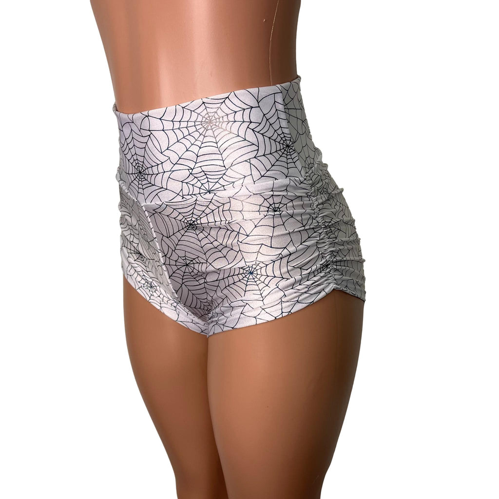 Spider Web Ruched Booty Shorts - Choose Low-Rise, Mid-Rise, Or High-Waist - Peridot Clothing