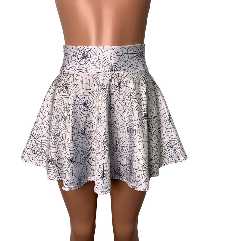 Holographic Spider Web on White High Waisted Skater Skirt - Peridot Clothing