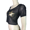 Stars Black Mesh Cropped Tee Shirt Top - Peridot Clothing