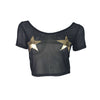 Stars Black Mesh Cropped Tee Shirt Top - Peridot Clothing