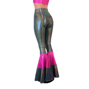 Tiered Bell Bottom Flares - Gleaming Silver w/ Pink Sparkle - Peridot Clothing