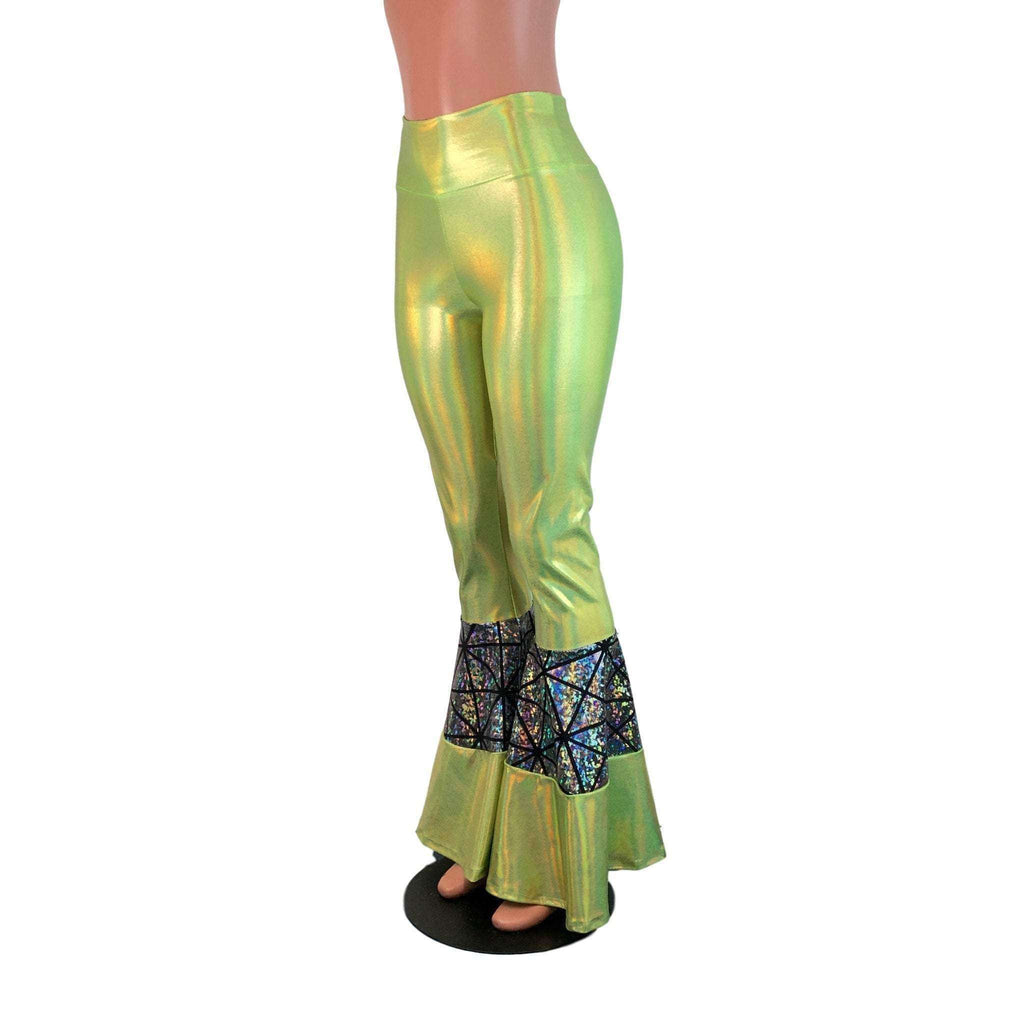 Tiered Bell Bottom Flares  - Lime Green/Silver Glass Pane - Peridot Clothing