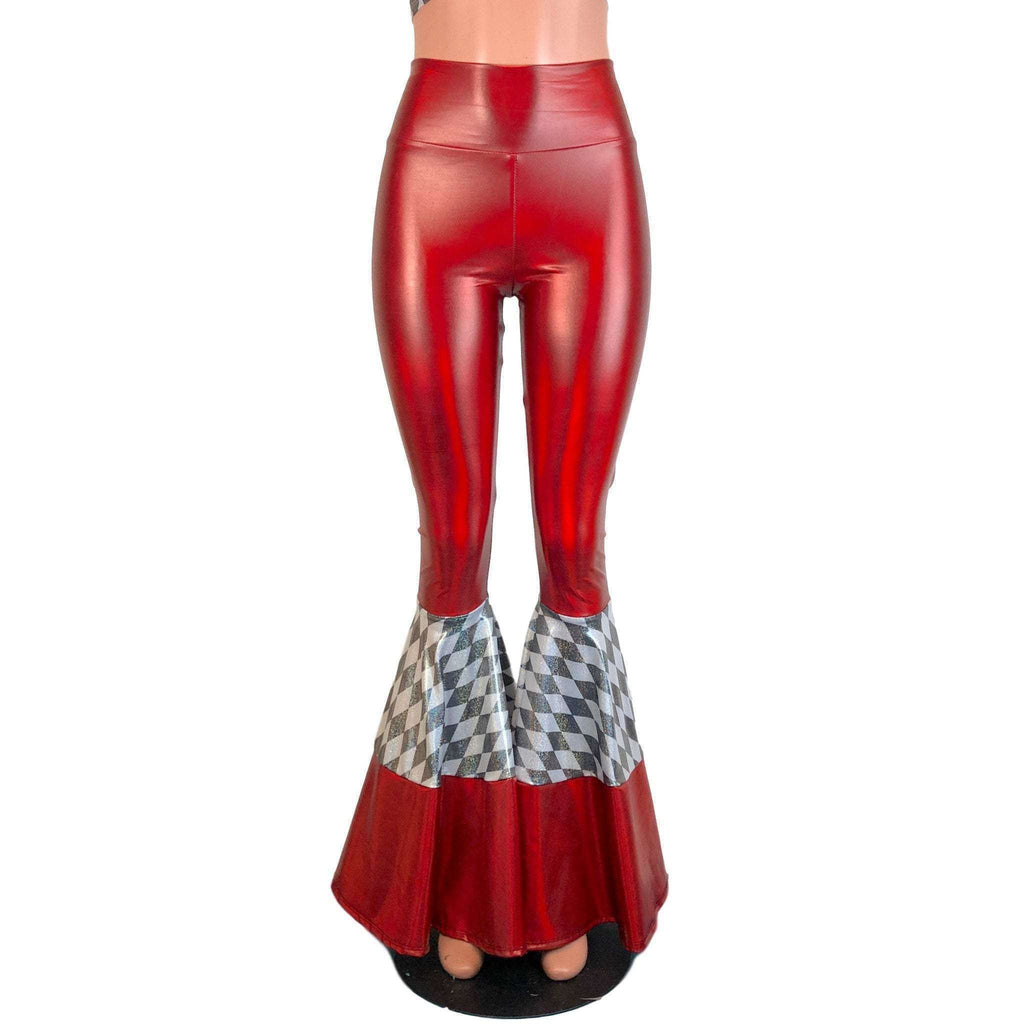 Tiered Bell Bottom Flares - Red Holograph w/ Holo Harlequin - Peridot Clothing