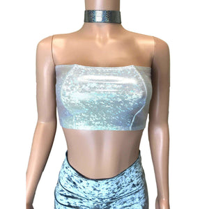 Tube Top Bandeau - Silver Shattered Glass Holographic - Peridot Clothing