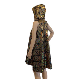 Unisex Hooded Sleeveless Rave Kimono Robe - Gold Glass Pane Holographic - Peridot Clothing
