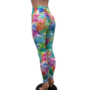 Watercolor Pastel Print High Waist Leggings Pants - Peridot Clothing