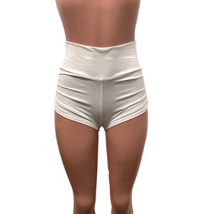 White Embossed Ruched Booty Shorts - Choose Low-Rise, Mid-Rise, Or High-Waist - Peridot Clothing