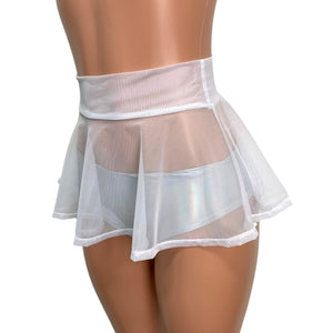 White Mesh Super Mini 10" High Waisted Skater Skirt - Peridot Clothing