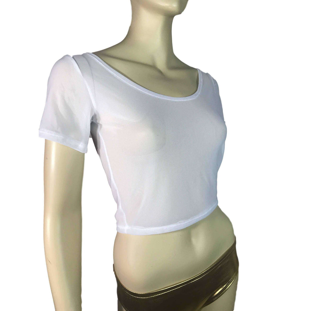 White Mesh Cropped Tee Shirt Top - Peridot Clothing