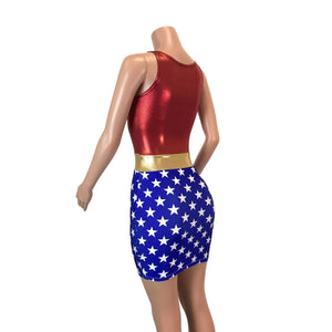 Wonder Woman Bodycon Dress Costume- Clubwear, Rave Wear - Peridot Clothing